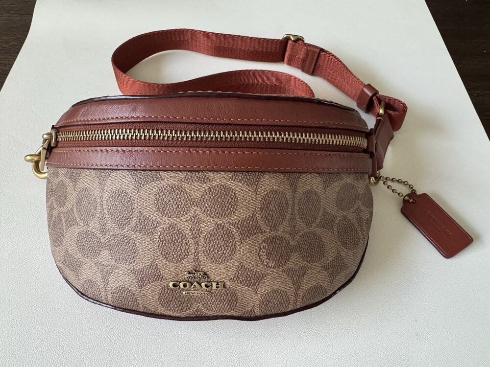 Coach Signature Fanny Pack 39937 Tan Rust/Gold Leather Belt Bag